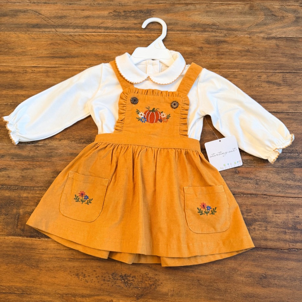 Starting Out Baby Girl Embroidered Pumpkin Corduroy Jumper Set Fall‎ Cottage 12M